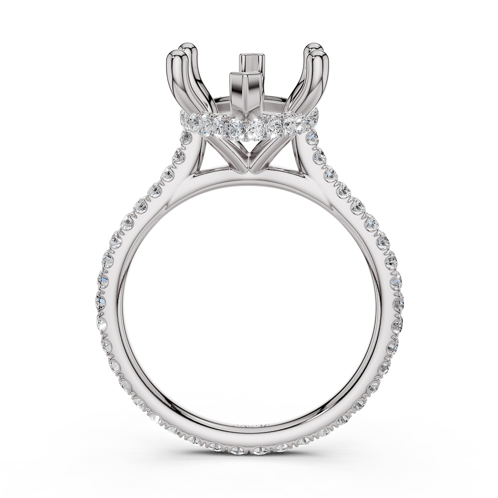 Cathedral Style Halo French U Pave Set Semi Mount Lab Grown Diamond Engagement Ring 0.55Ct.